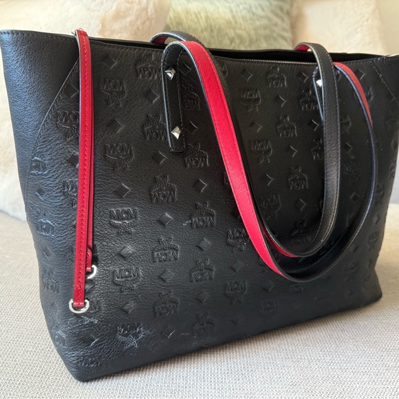 MCM Black and Red Embossed Tote - Picture 2 of 11